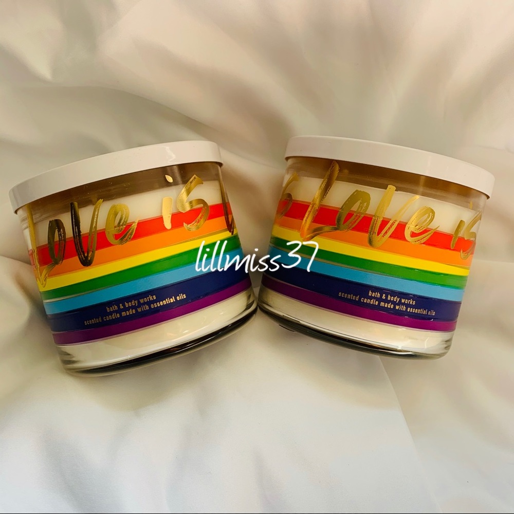 2 NEW BBW LOVE IS LOVE 3 WICK CANDLES